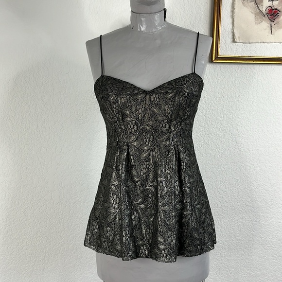 DVF Diane Von Furstenberg Pewter Metallic Sweetheart Peplum Top Blouse - Picture 1 of 9